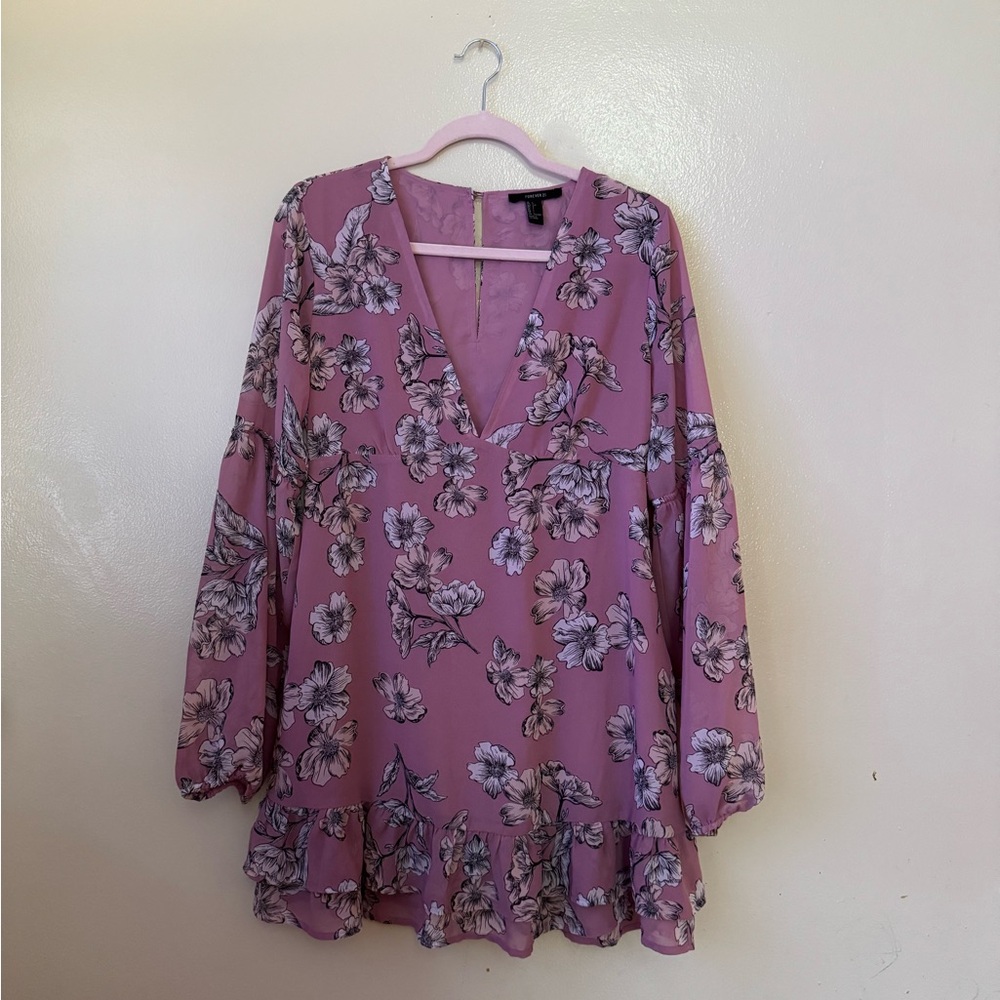 Forever 21 Mauve Floral V-Neck Blouse